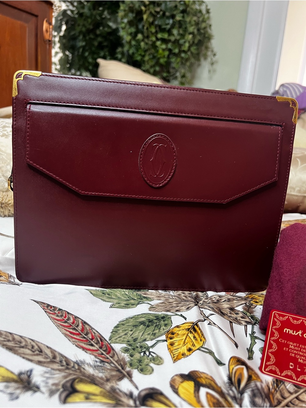 Vintage Must de Cartier Bordeaux Leather Clutch Portfolio Bag